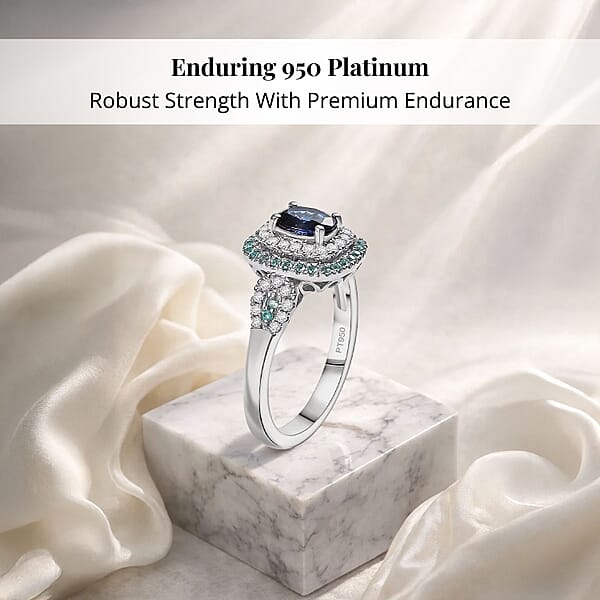 Certified & Appraised Rhapsody AAAA Ceylon Blue Sapphire Paraiba Tourmaline And E-F VS Diamond 2.24 Ctw Ring In 950 Platinum 8.50 Grams