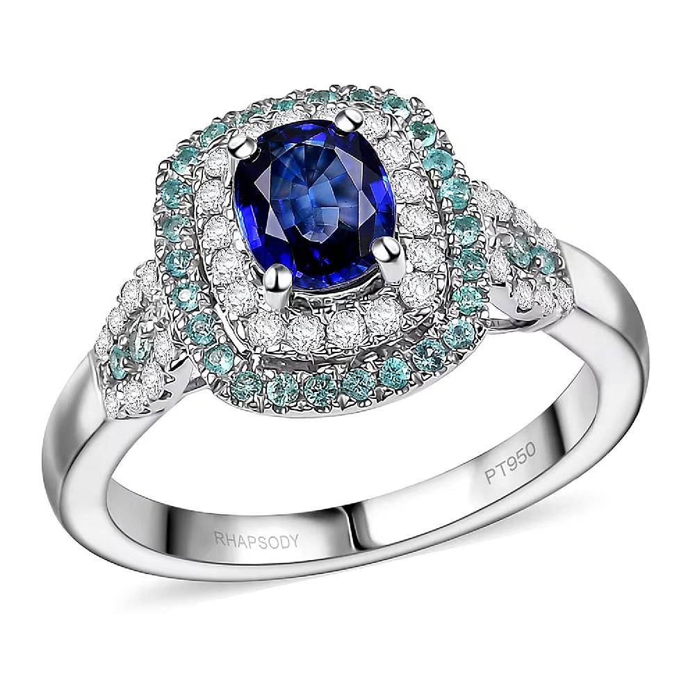 Certified & Appraised Rhapsody AAAA Ceylon Blue Sapphire Paraiba Tourmaline and E-F VS Diamond 2.24 ctw Ring in 950 Platinum 8.50 Grams