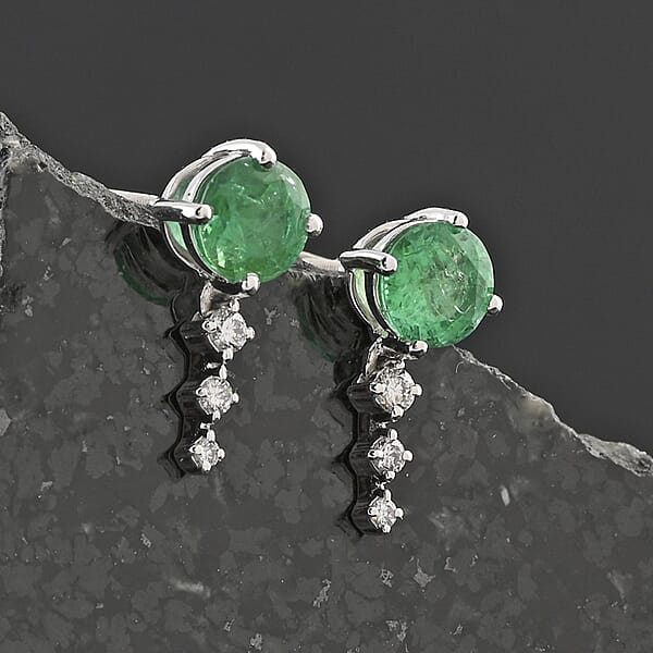 Certified & Appraised Rhapsody AAAA Gemfield Emerald And E-F VS Diamond 1.10 Ctw Earrings In 950 Platinum