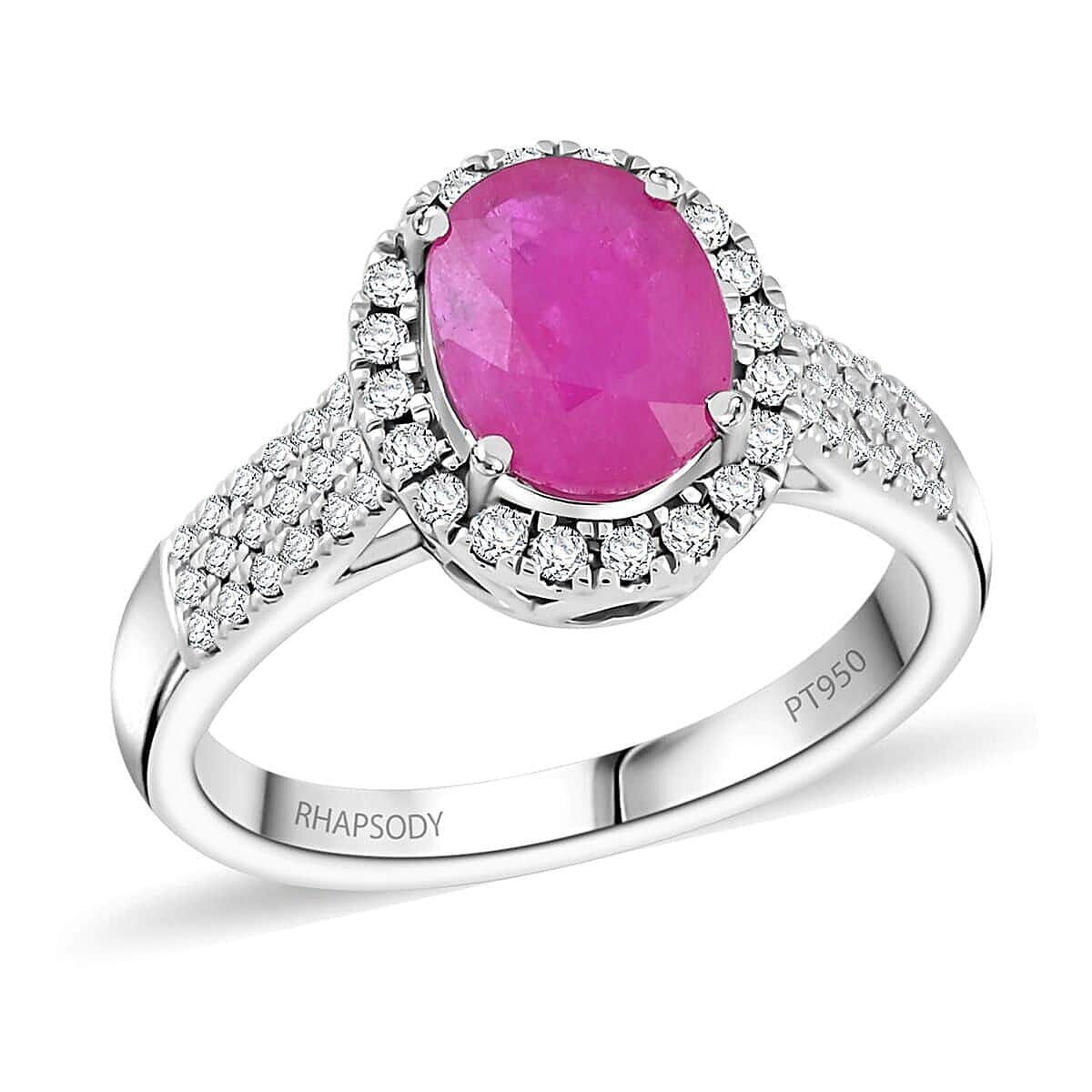 Certified & Appraised Rhapsody AAAA GORONGOSA Mozambique Ruby and E-F VS Diamond 2.15 ctw Ring in 950 Platinum 7.26 Grams (Del. in 10-15 Days)