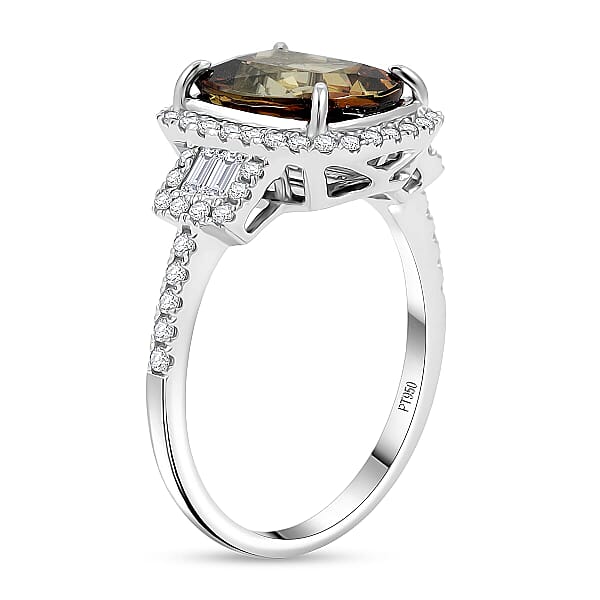 Certified & Appraised Rhapsody AAAA Jenipapo Andalusite And E-F VS Diamond 4.06 Ctw Ring In 950 Platinum 6.07 Grams