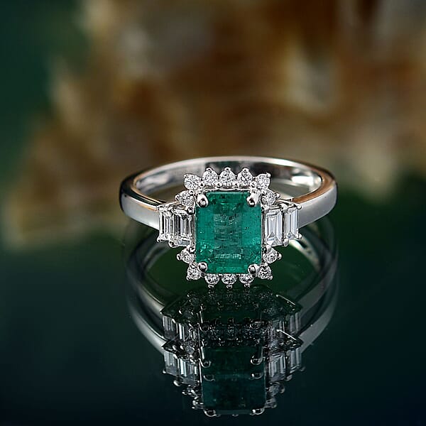 Certified & Appraised Rhapsody AAAA Kagem Zambian Emerald And E-F VS Diamond 2.05 Ctw Ring In 950 Platinum