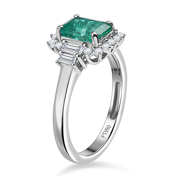 Certified & Appraised Rhapsody AAAA Kagem Zambian Emerald And E-F VS Diamond 2.05 Ctw Ring In 950 Platinum