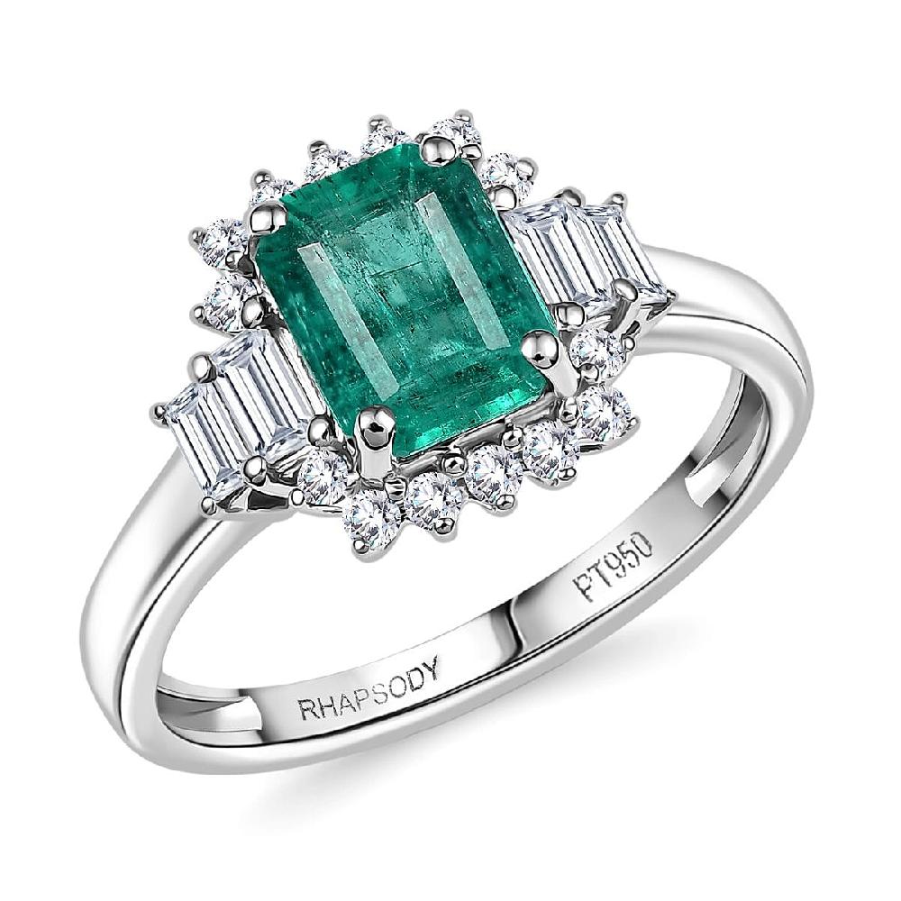 Certified & Appraised Rhapsody AAAA Kagem Zambian Emerald and E-F VS Diamond 2.05 ctw Ring in 950 Platinum