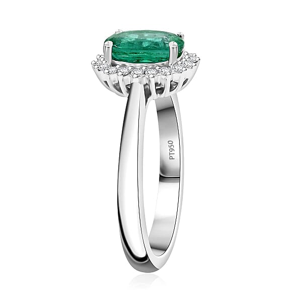 Certified & Appraised Rhapsody AAAA Kagem Zambian Emerald And E-F VS Diamond 1.30 Ctw Ring In 950 Platinum 6.30 Grams