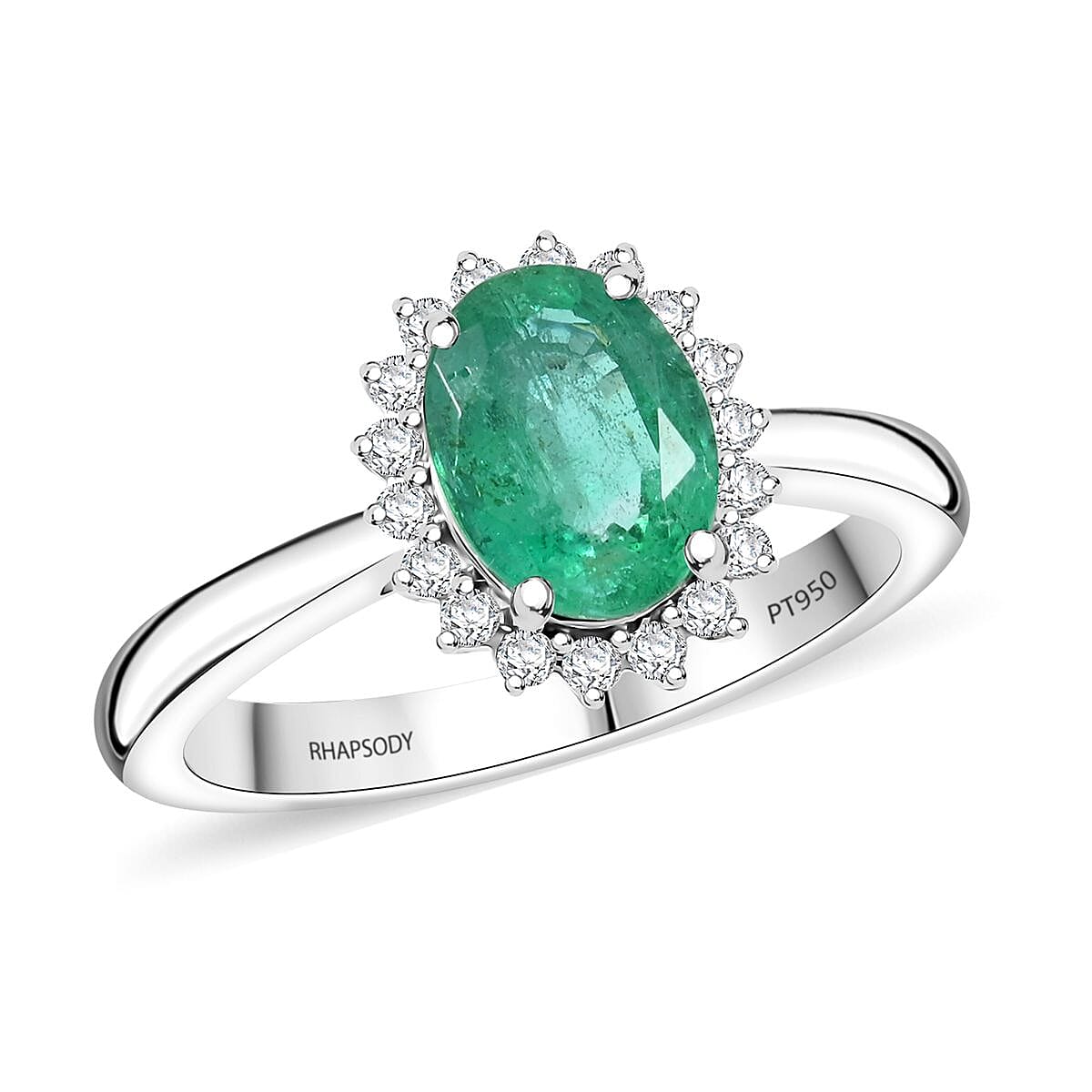 Certified & Appraised Rhapsody AAAA Kagem Zambian Emerald and E-F VS Diamond 1.30 ctw Ring in 950 Platinum 6.30 Grams