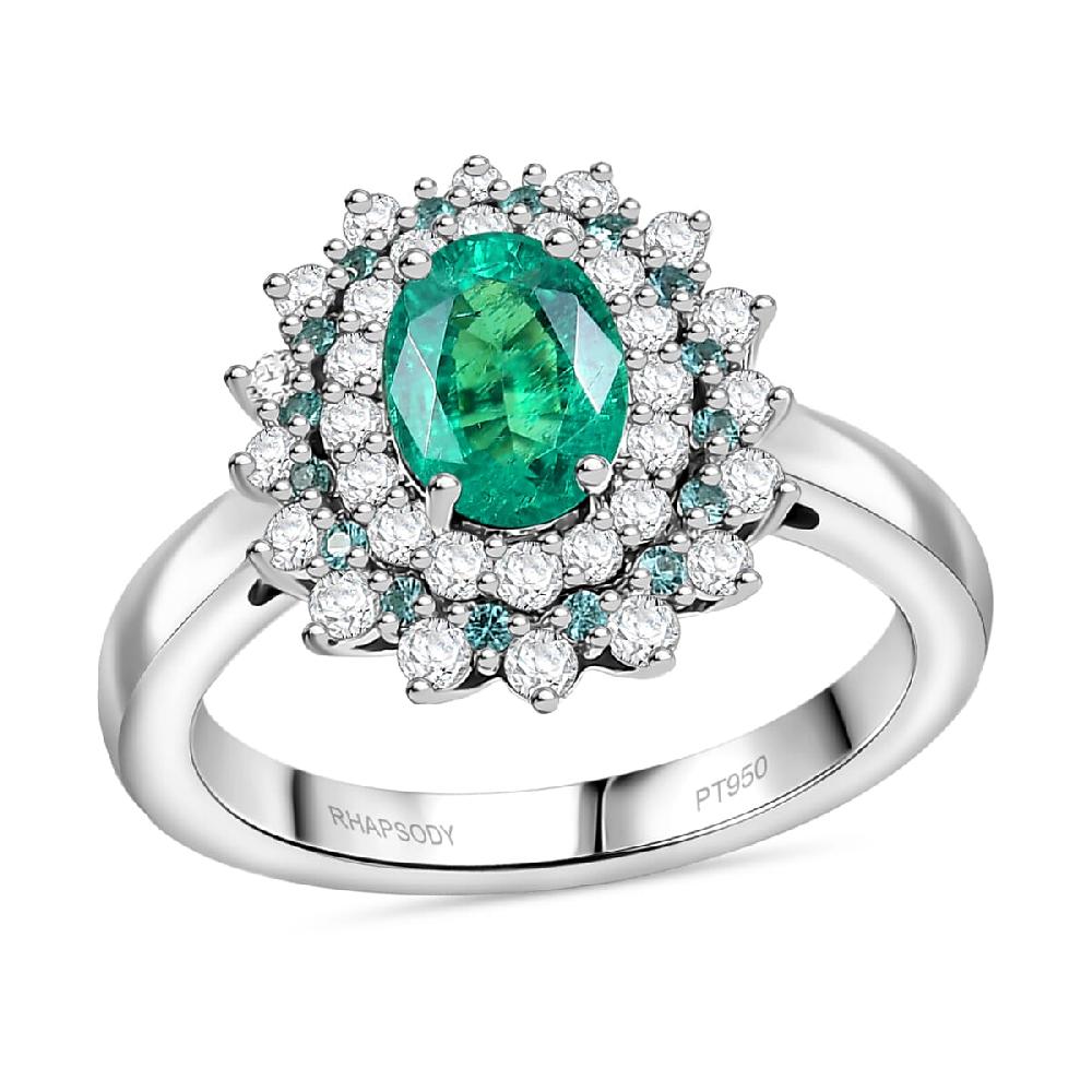 Certified & Appraised Rhapsody AAAA Kagem Zambian Emerald Paraiba Tourmaline and E-F VS Diamond 2.00 ctw Sunburst Ring in 950 Platinum
