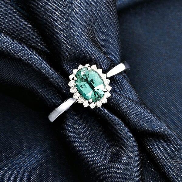 Certified & Appraised Rhapsody AAAA Lagoon Tourmaline And E-F VS Diamond 1.25 Ctw Ring In 950 Platinum 5.16 Grams