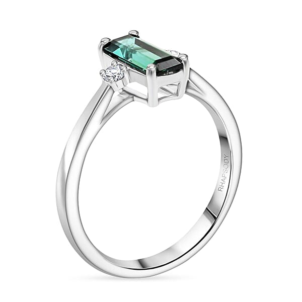 Certified & Appraised Rhapsody AAAA Lagoon Tourmaline And E-F VS Diamond 1.10 Ctw Ring In 950 Platinum 4.46 Grams