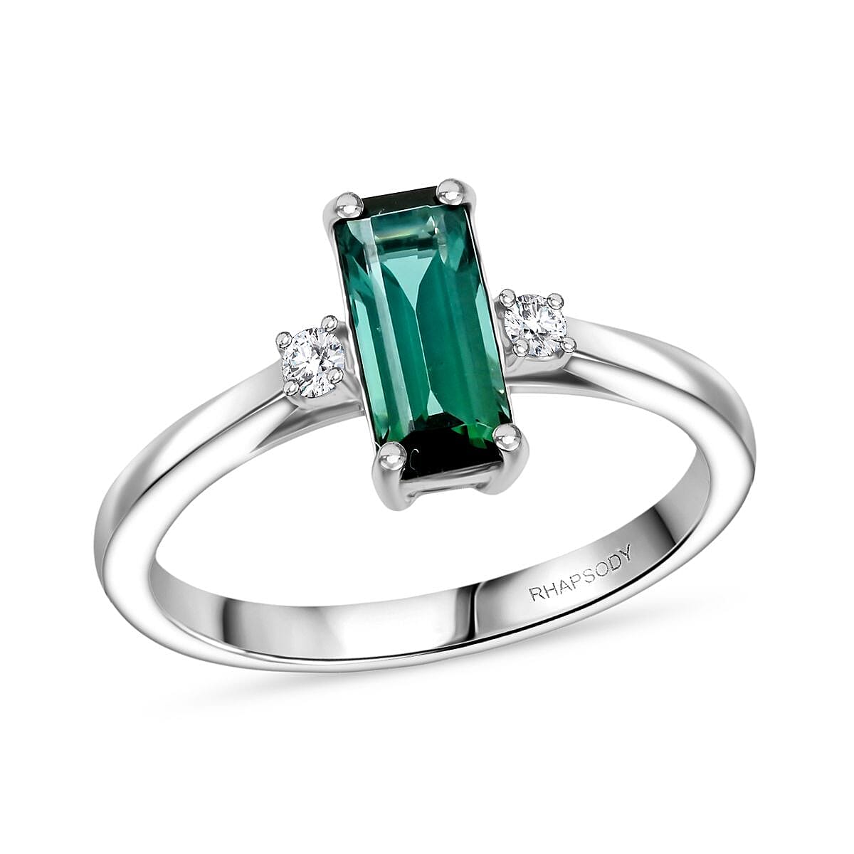 Certified & Appraised Rhapsody AAAA Lagoon Tourmaline and E-F VS Diamond 1.10 ctw Ring in 950 Platinum 4.46 Grams