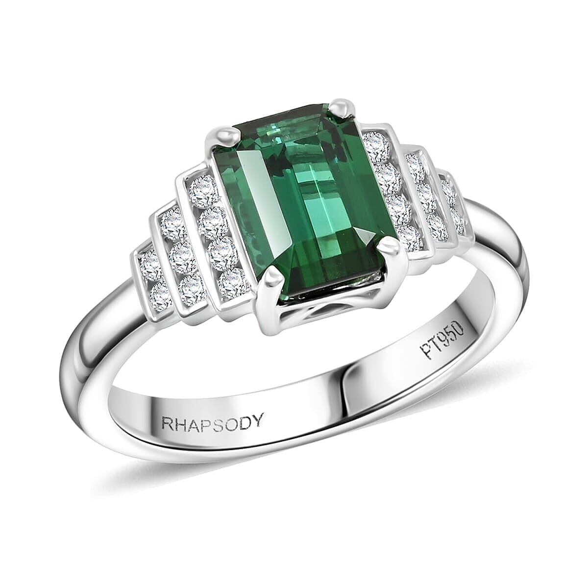 Certified & Appraised Rhapsody AAAA Lagoon Tourmaline and E-F VS Diamond 2.00 ctw Ring in 950 Platinum 6.16 Grams
