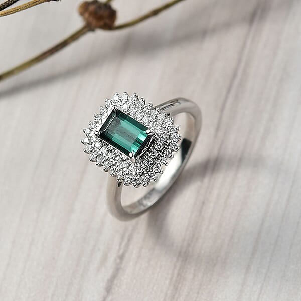 Certified & Appraised Rhapsody AAAA Lagoon Tourmaline And Diamond E-F VS 1.90 Ctw Ring In 950 Platinum 7.12 Grams