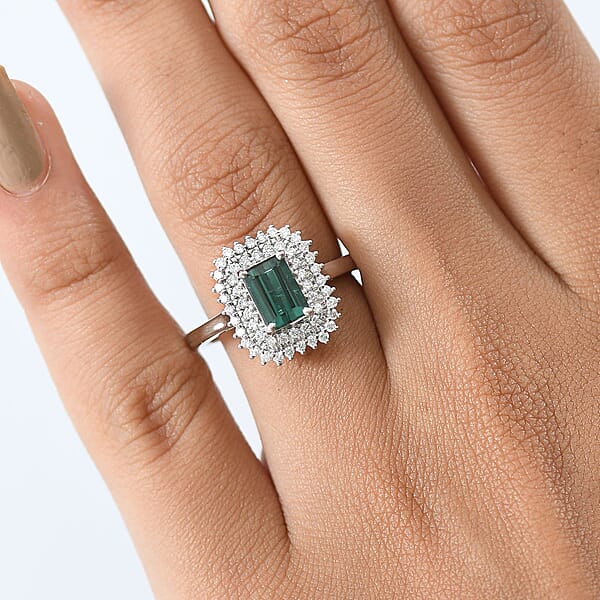 Certified & Appraised Rhapsody AAAA Lagoon Tourmaline And Diamond E-F VS 1.90 Ctw Ring In 950 Platinum 7.12 Grams
