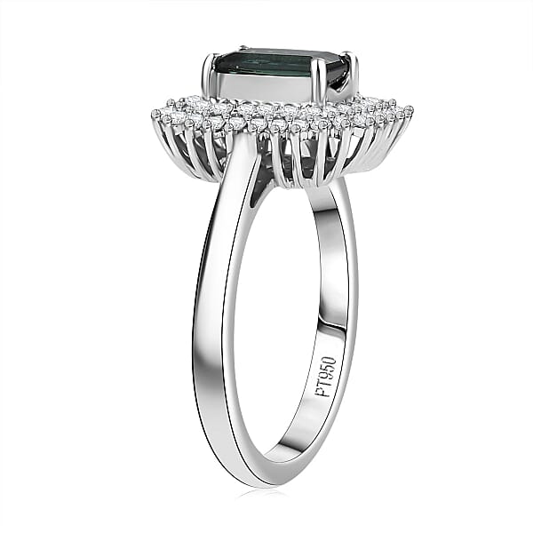 Certified & Appraised Rhapsody AAAA Lagoon Tourmaline And Diamond E-F VS 1.90 Ctw Ring In 950 Platinum 7.12 Grams