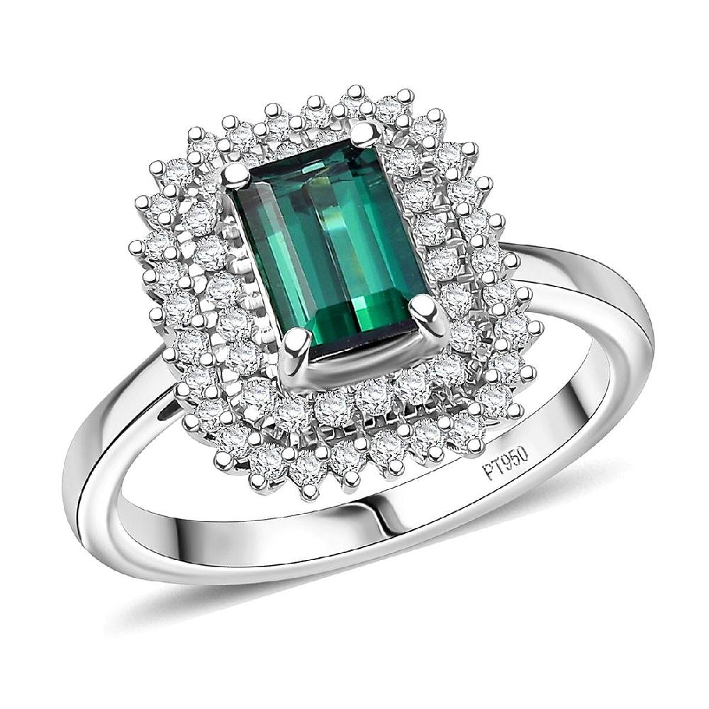 Certified & Appraised Rhapsody AAAA Lagoon Tourmaline and Diamond E-F VS 1.90 ctw Ring in 950 Platinum 7.12 Grams