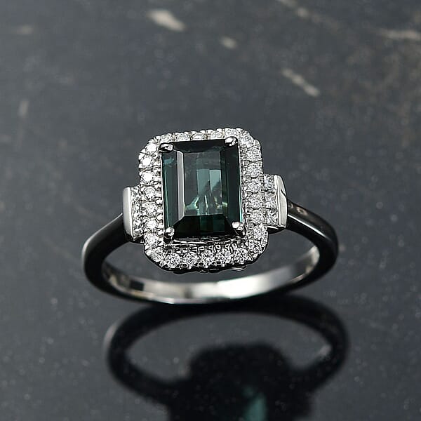 Certified & Appraised Rhapsody AAAA Lagoon Tourmaline And E-F VS Diamond 1.81 Ctw Ring In 950 Platinum 5.45 Grams