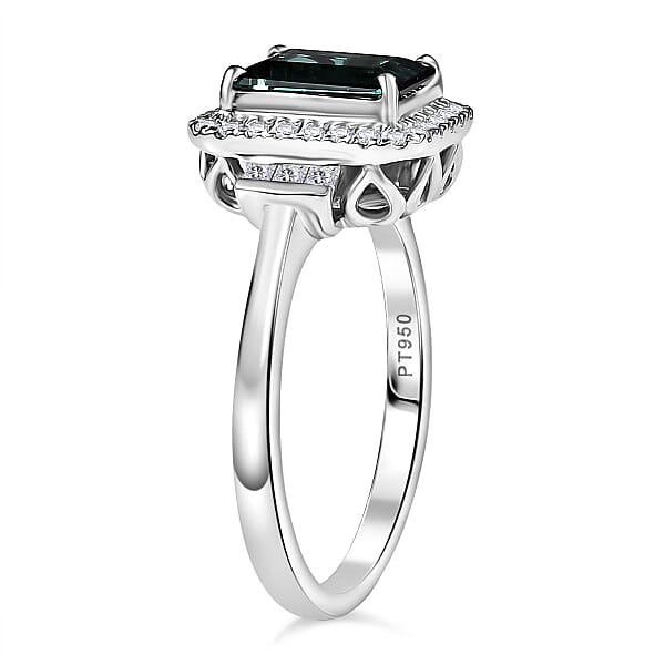 Certified & Appraised Rhapsody AAAA Lagoon Tourmaline And E-F VS Diamond 1.81 Ctw Ring In 950 Platinum 5.45 Grams