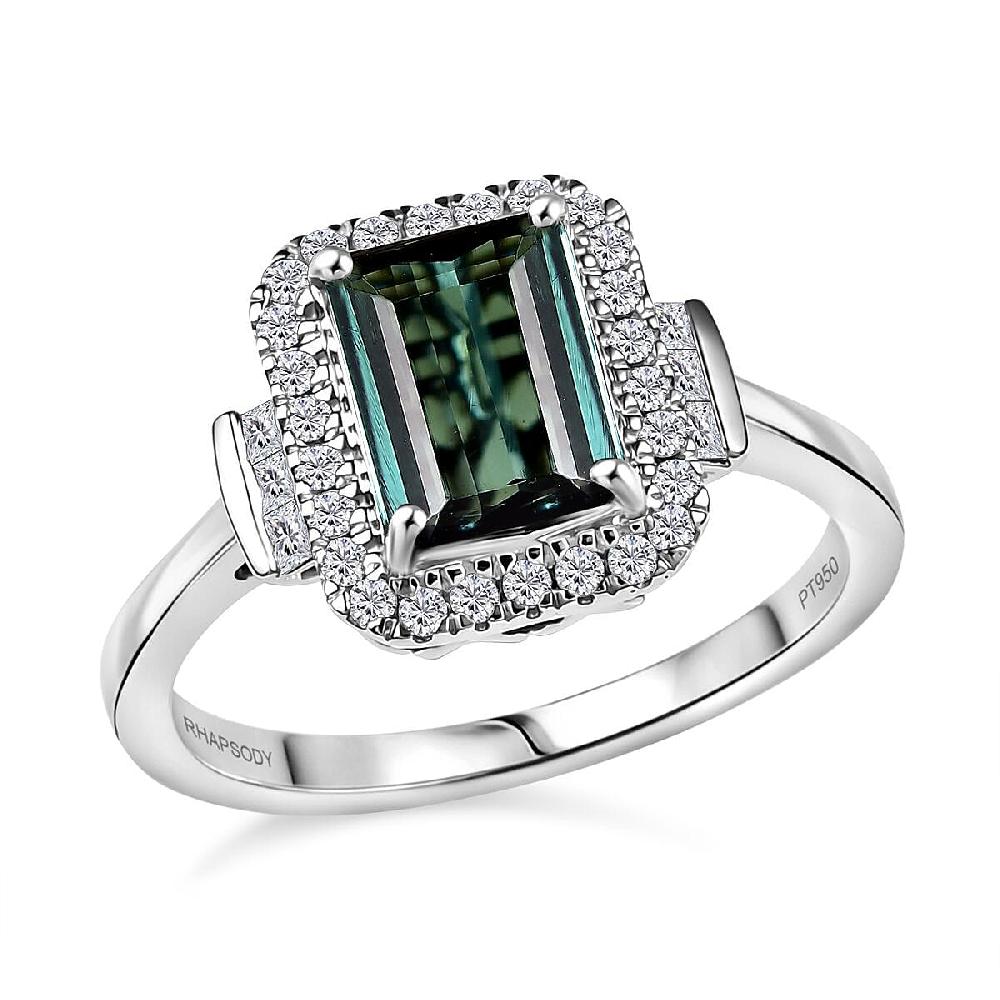 Certified & Appraised Rhapsody AAAA Lagoon Tourmaline and E-F VS Diamond 1.81 ctw Ring in 950 Platinum 5.45 Grams