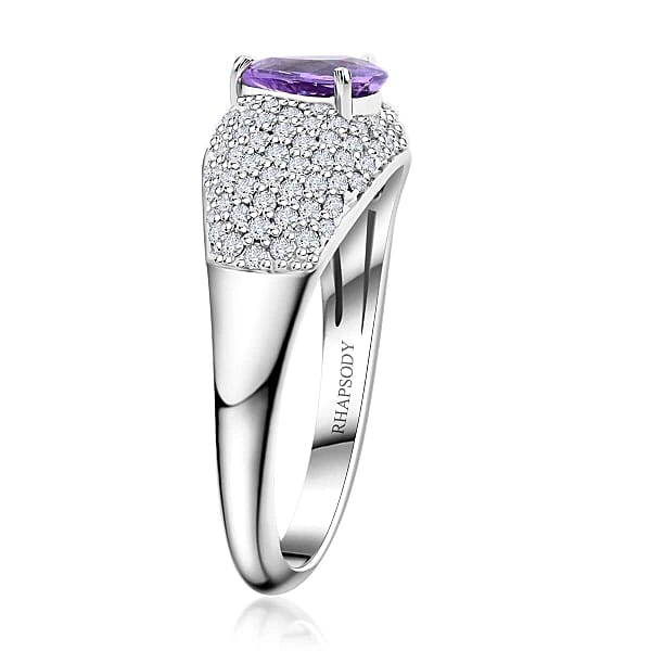 Certified & Appraised Rhapsody AAAA Madagascar Purple Sapphire And E-F VS Diamond 1.25 Ctw Ring In 950 Platinum 6.10 Grams