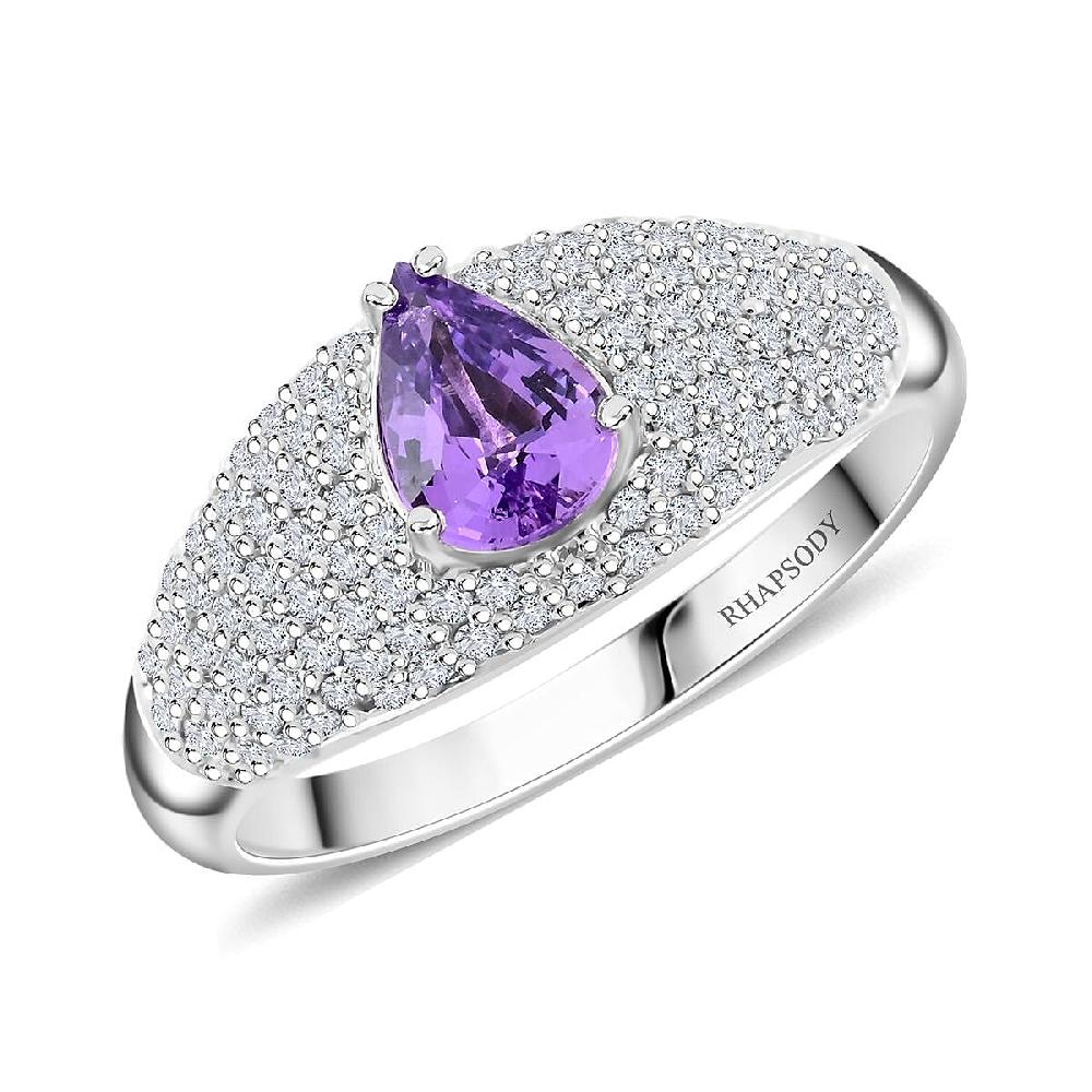 Certified & Appraised Rhapsody AAAA Madagascar Purple Sapphire and E-F VS Diamond 1.25 ctw Ring in 950 Platinum 6.10 Grams