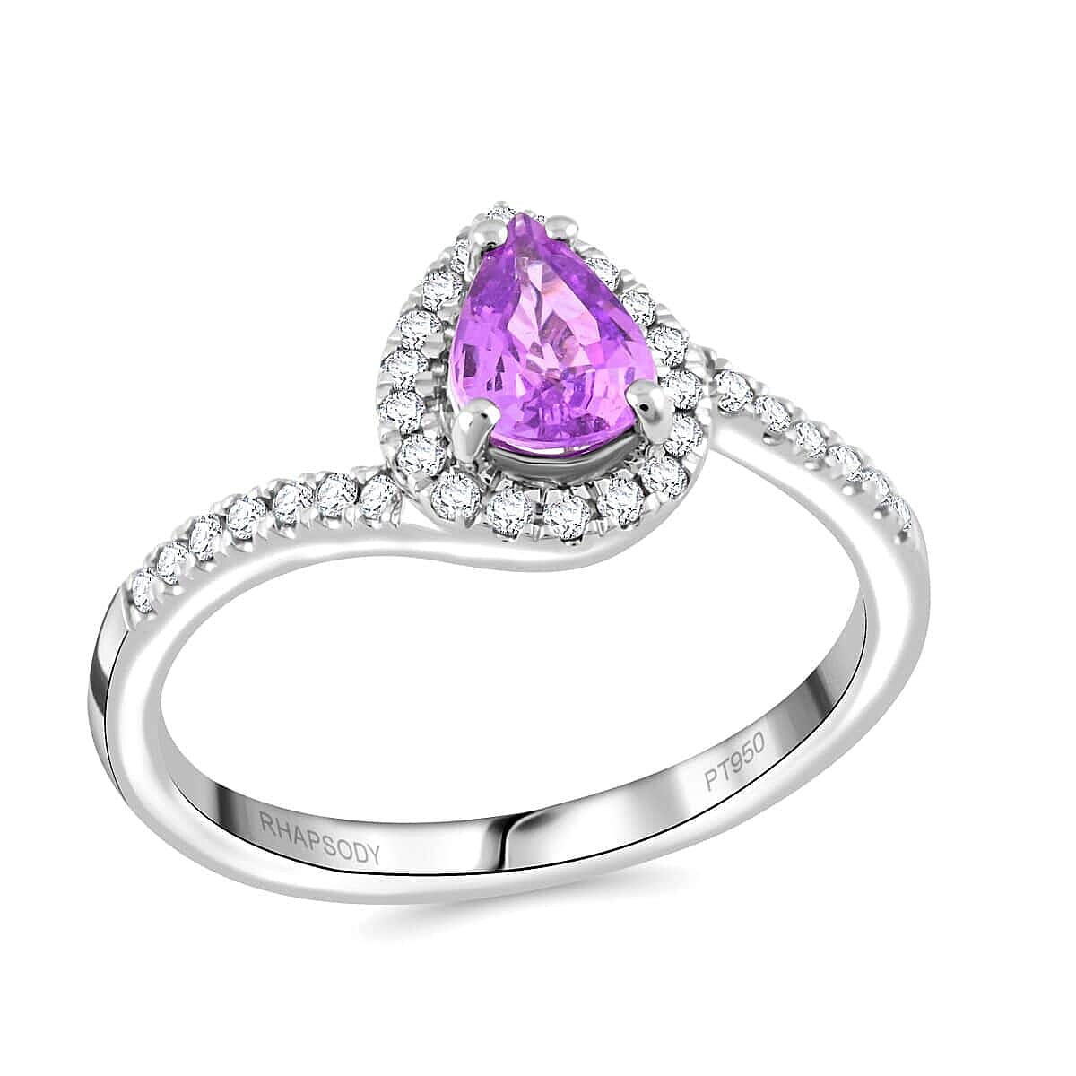 Certified & Appraised Rhapsody AAAA Madagascar Purple Sapphire and E-F VS Diamond 1.00 ctw Ring in 950 Platinum 5.27 Grams