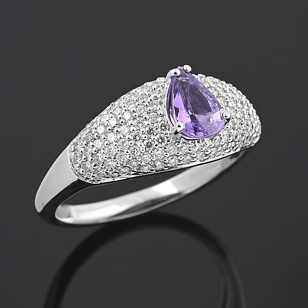 Certified & Appraised Rhapsody AAAA Madagascar Purple Sapphire And E-F VS Diamond 1.25 Ctw Ring In 950 Platinum 6.10 Grams