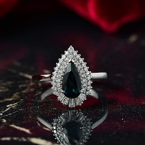 Certified & Appraised Rhapsody AAAA Monte Belo Indicolite And E-F VS Diamond 1.37 Ctw Ring In 950 Platinum 6.48 Grams