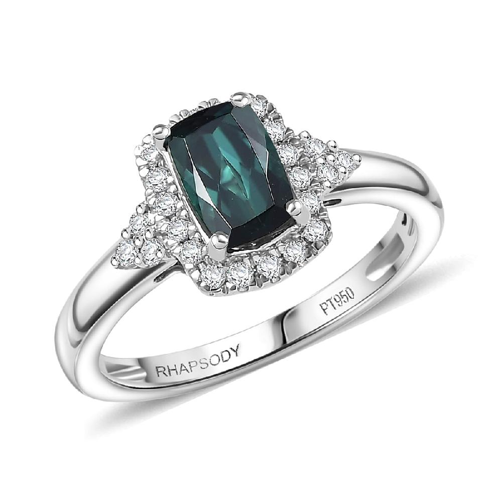 Certified & Appraised Rhapsody AAAA Monte Belo Indicolite And E-F VS Diamond 1.35 Ctw Ring In 950 Platinum (Size 6.0) 5.83 Grams