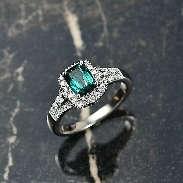 Certified & Appraised Rhapsody AAAA Monte Belo Indicolite And E-F VS Diamond 1.54 Ctw Ring In 950 Platinum 5.70 Grams