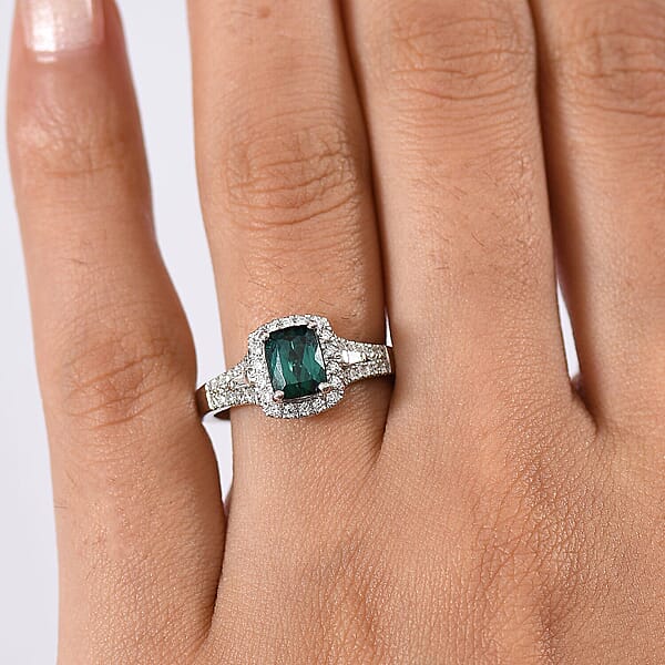 Certified & Appraised Rhapsody AAAA Monte Belo Indicolite And E-F VS Diamond 1.54 Ctw Ring In 950 Platinum 5.70 Grams