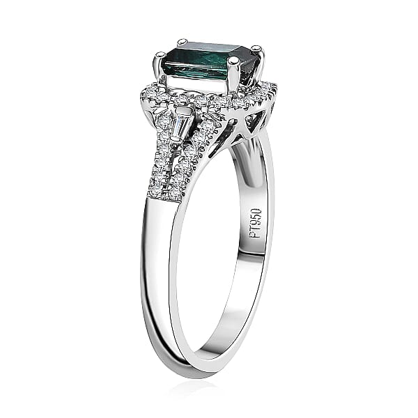 Certified & Appraised Rhapsody AAAA Monte Belo Indicolite And E-F VS Diamond 1.54 Ctw Ring In 950 Platinum 5.70 Grams