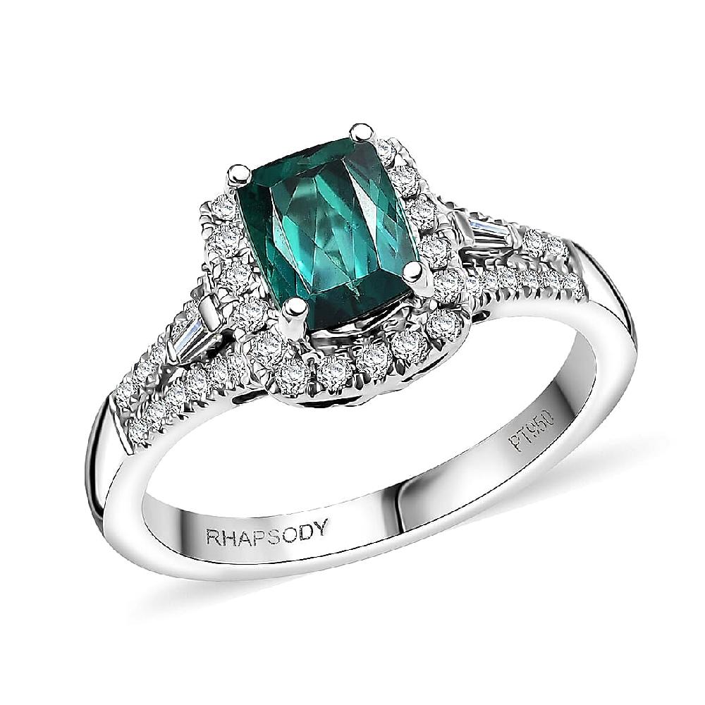 Certified & Appraised Rhapsody AAAA Monte Belo Indicolite and E-F VS Diamond 1.54 ctw Ring in 950 Platinum 5.70 Grams