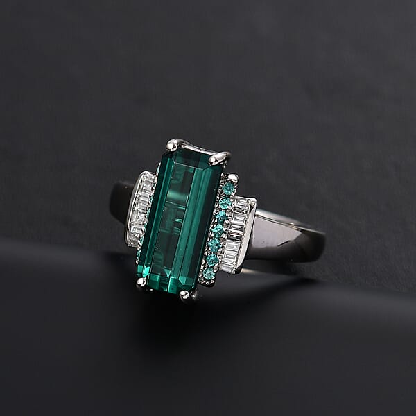 Certified & Appraised Rhapsody AAAA Monte Belo Indicolite Paraiba Tourmaline And E-F VS Diamond 4.00 Ctw Ring In 950 Platinum 7.80 Grams