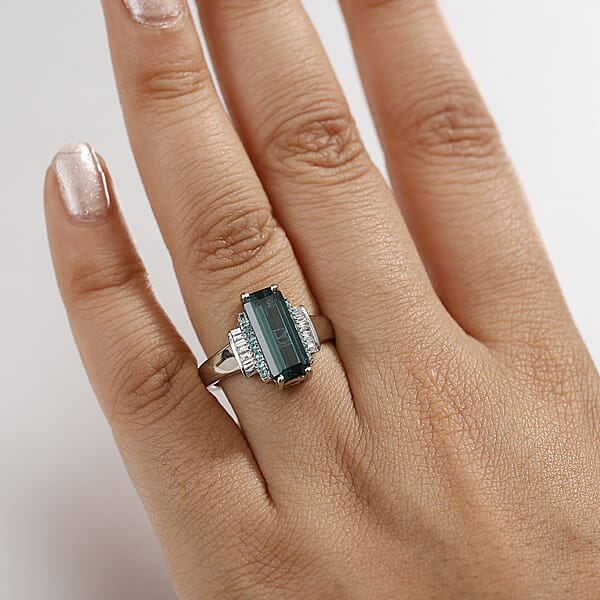 Certified & Appraised Rhapsody AAAA Monte Belo Indicolite Paraiba Tourmaline And E-F VS Diamond 4.00 Ctw Ring In 950 Platinum 7.80 Grams