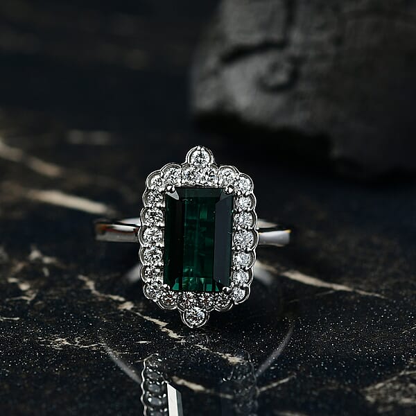 Certified & Appraised Rhapsody AAAA Monte Belo Indicolite And E-F VS Diamond 3.98 Ctw Ring In 950 Platinum 7.24 Grams