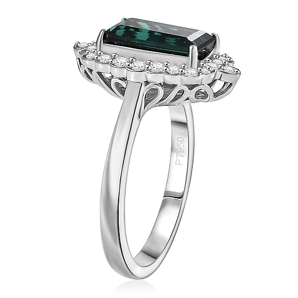Certified & Appraised Rhapsody AAAA Monte Belo Indicolite And E-F VS Diamond 3.98 Ctw Ring In 950 Platinum 7.24 Grams