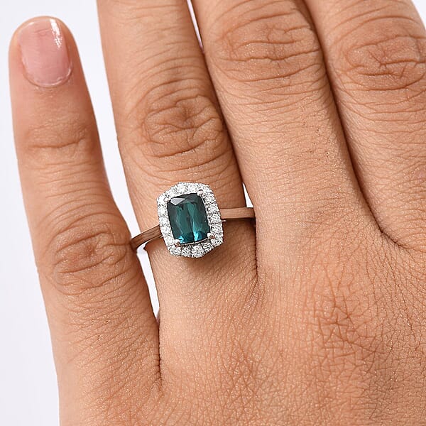 Certified & Appraised Rhapsody AAAA Monte Belo Indicolite And E-F VS Diamond 1.80 Ctw Ring In 950 Platinum 5.80 Grams