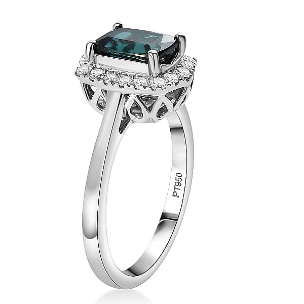 Certified & Appraised Rhapsody AAAA Monte Belo Indicolite And E-F VS Diamond 1.80 Ctw Ring In 950 Platinum 5.80 Grams