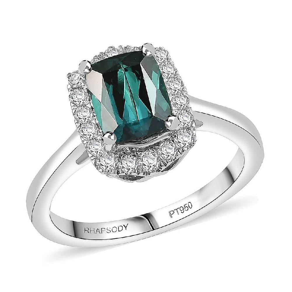 Certified & Appraised Rhapsody AAAA Monte Belo Indicolite and E-F VS Diamond 1.80 ctw Ring in 950 Platinum 5.80 Grams