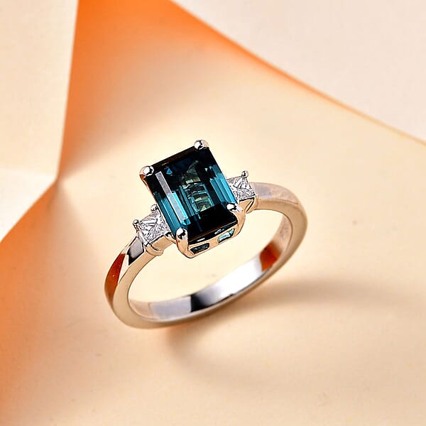 Certified & Appraised Rhapsody AAAA Monte Belo Indicolite And E-F VS Diamond 2.80 Ctw Ring In 950 Platinum 5.55 Grams