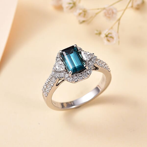 Certified & Appraised Rhapsody AAAA Monte Belo Indicolite And E-F VS Diamond 2.61 Ctw Ring In 950 Platinum 7.45 Grams
