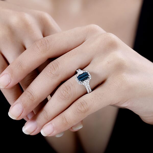 Certified & Appraised Rhapsody AAAA Monte Belo Indicolite And E-F VS Diamond 2.61 Ctw Ring In 950 Platinum 7.45 Grams