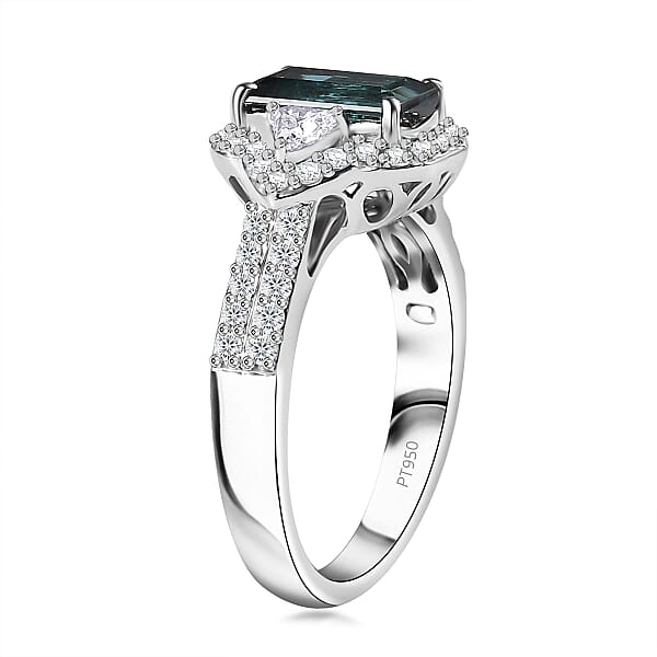 Certified & Appraised Rhapsody AAAA Monte Belo Indicolite And E-F VS Diamond 2.61 Ctw Ring In 950 Platinum 7.45 Grams