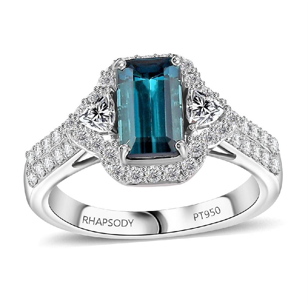 Certified & Appraised Rhapsody AAAA Monte Belo Indicolite and E-F VS Diamond 2.61 ctw Ring in 950 Platinum 7.45 Grams