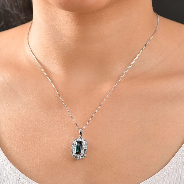 Certified & Appraised Rhapsody AAAA Monte Belo Indicolite Paraiba Tourmaline And Diamond E-F VS2 3.50 Ctw Pendant Necklace In 950 Platinum 20 Inches 7.00 Grams