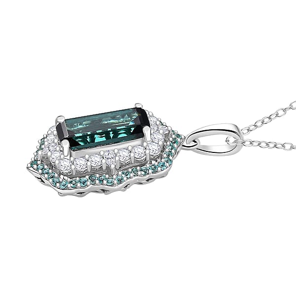 Certified & Appraised Rhapsody AAAA Monte Belo Indicolite Paraiba Tourmaline And Diamond E-F VS2 3.50 Ctw Pendant Necklace In 950 Platinum 20 Inches 7.00 Grams