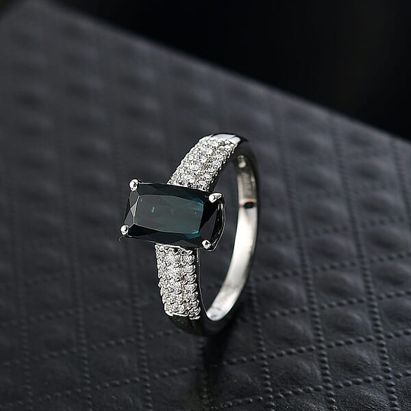 Certified & Appraised Rhapsody AAAA Monte Belo Indicolite And E-F VS Diamond 2.50 Ctw Ring In 950 Platinum 6.67 Grams