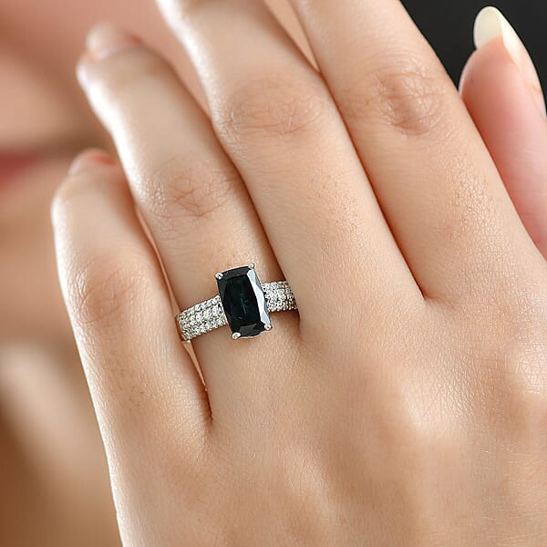 Certified & Appraised Rhapsody AAAA Monte Belo Indicolite And E-F VS Diamond 2.50 Ctw Ring In 950 Platinum 6.67 Grams