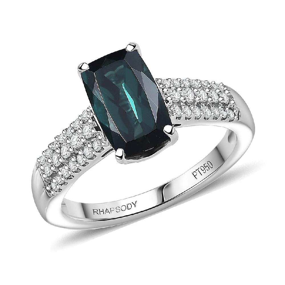 Certified & Appraised Rhapsody AAAA Monte Belo Indicolite and E-F VS Diamond 2.50 ctw Ring in 950 Platinum 6.67 Grams