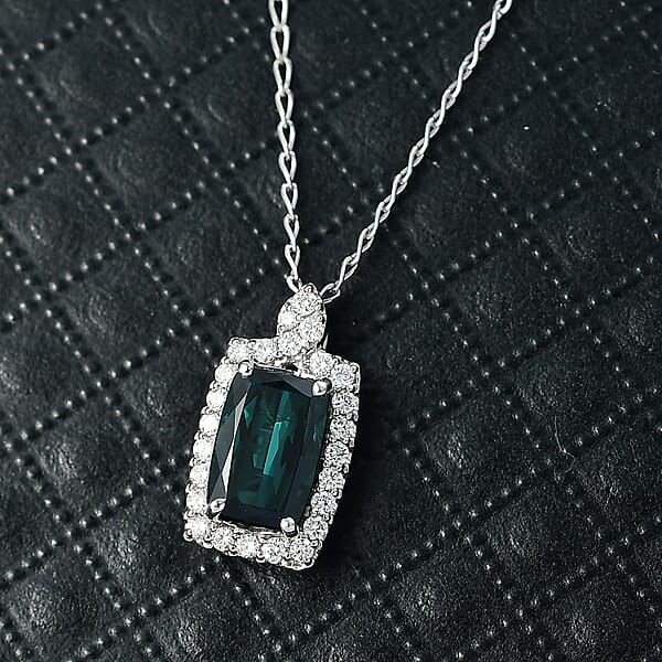 Certified & Appraised Rhapsody AAAA Monte Belo Indicolite And E-F VS Diamond 2.00 Ctw Pendant Necklace In 950 Platinum 20 Inches